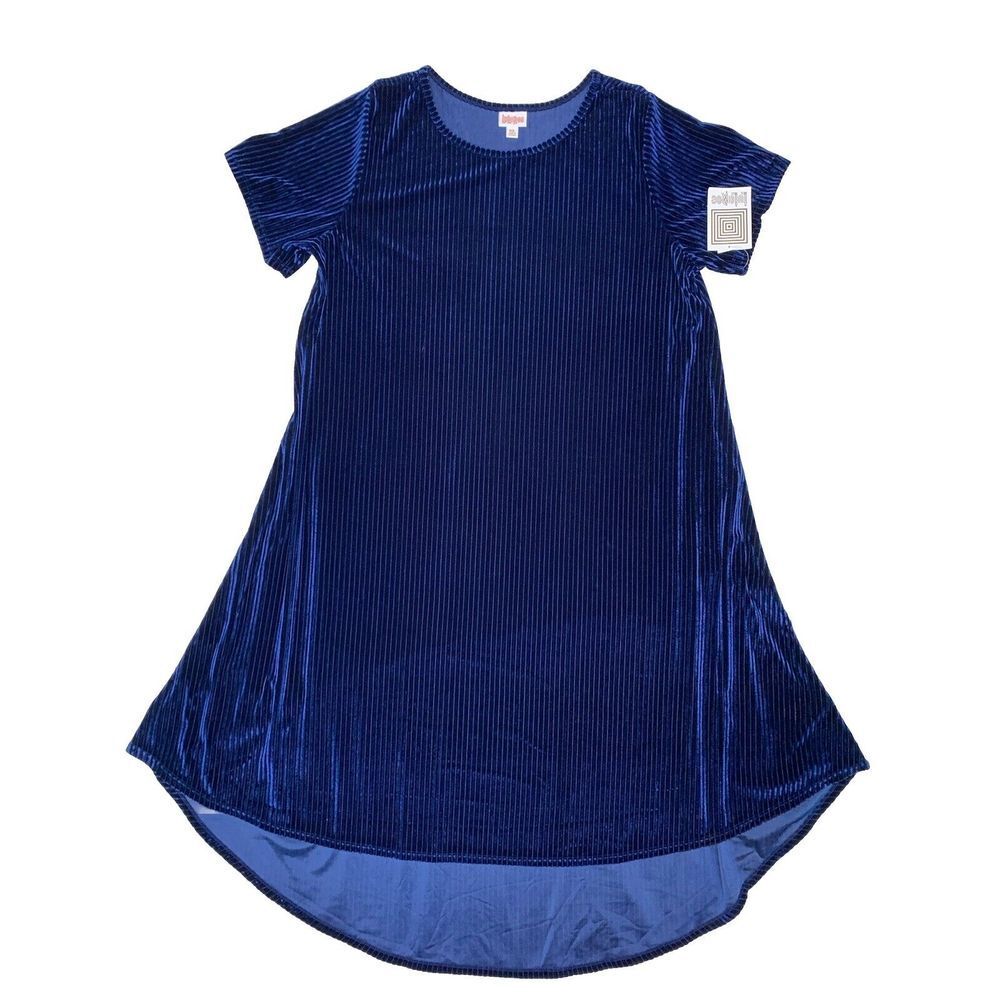 LuLaRoe Womens Dress Carly Size 3XL Elegant Blue Velvet Velour Ribbed 3X NWT‎
